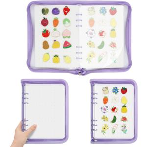 LIQALU 6 Pages Pin Trading Binder Book Enamel Pin Display Collection Holder | A5 Clear Zipper Cover, 6-Felt-Page, 6 Clear Protective Sleeves, Purple Portable Pin Organizer Storage Case, Travel Collectors