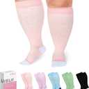 Plus Size Compression Socks Wide Calf Women Men,5 Pairs 20-30mmHg Extra Width Calf Viscose Knee High Compression Socks for Circulation Support (XL, Black/Light Blue/Pink/Purple/Green)