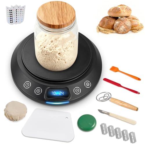 xoermioy Sourdough Starter Warmer Set – Precise 1°F Thermostat (70-120°F), 24H Timer, Smart Memory Warming On/Off - Fits Jars Up to 40oz, Sourdough Kit for Home Baking (Black)