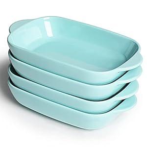 LEETOYI Ceramic Small Baking Dish 7.5-Inch Set of 4, Rectangular Bakeware with Double Handle, Baking Pans for Cooking and Cake Dinner