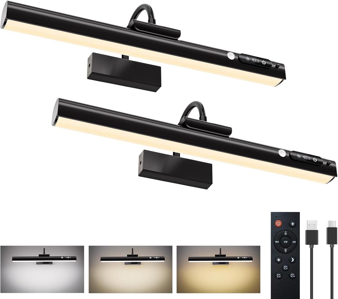 15.7'' Picture Lights for Wall with Motion Sensor, 9000mAh Rechargeable Battery Operated Poster Lights for Paintings, Portraits, Wall Decor, Black(4 pcs)