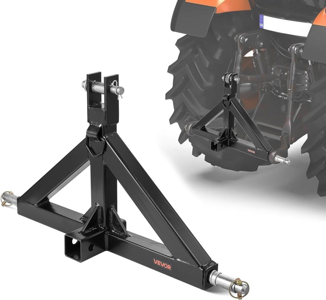 VEVOR 3 Point Hitch Receiver with 2 in Receiver, 3pt Quick Hitch Attachment, 3,000 lbs Capacity, Heavy Duty Tractor Tow Drawbar Adapter, Compatible with Kubota, Mahindra, John Deere, Massey Ferguson