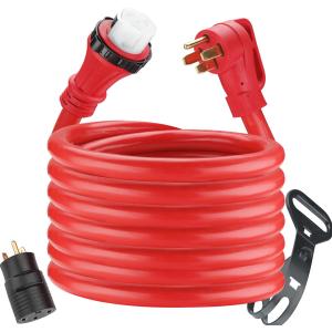 50 Amp 30 Feet RV Extension Cord NEMA 14-50P/SS2-50R Twist Locking with 30M/50F Adapter,6/3+8/1 Gauge STW Heavy Duty RV/Generator Power Extension Cord with Strap,Erboelec,ETL Listed