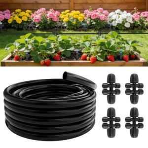 50FT 5/16" Drip Irrigation Tubing and 4 Packs 4-Way Quick Coupler, Push-to-Connect Fittings- DIY Garden Irrigation System, Misting, or Blank Distribution Tubing for Any Gardening Project