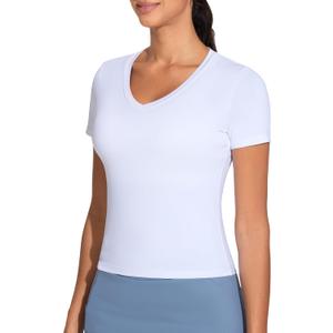 THE GYM PEOPLE Women's V-Neck Crop Workout T-Shirts Slim Fit Yoga Tee Tops | Slim Fit T-Shirts, V-Neck, Crop Length Tee Tops, Soft and Breathable, Stretchy and Lightweight, For Workout, Yoga and Daily, XL