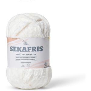 Fuzzy Chunky Chenille Yarn for Crocheting & Knitting, Soft Plush 100g (49.2yd) Baby Blanket Yarn for Amigurumi, Crochet Fluffy Velvet (White)