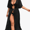 Swimsuit Cover Ups for Women Beach Solid Tie Front Kimono
 1X