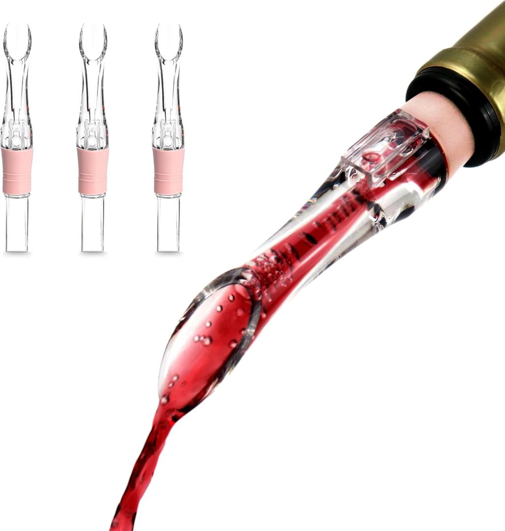 Wine Aerator Pourer Spout Set, Dripless Wine Pourers for Wine Bottles, Instant In The Bottle Wine Decanter Spouts, Pack of 3, Rose Gold