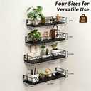 Floating Shelves for Wall, 4 Sets Rustic Wall Mounted Shelves with Metal Frame, Hanging Storage Shelf Set for Bedroom, Living Room, Bathroom, Kitchen, Home Decor, Black
