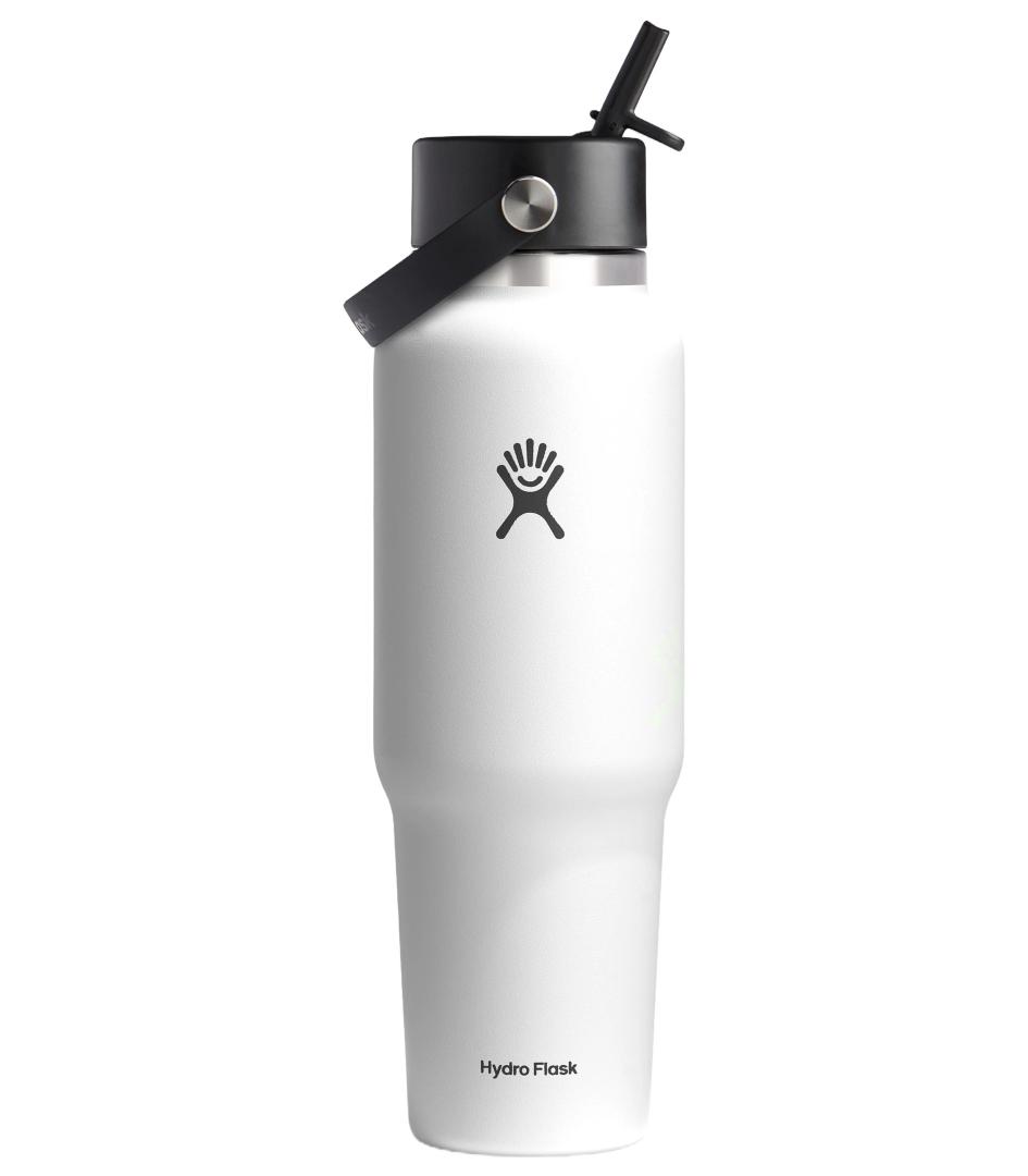 Hydro Flask Travel Water Bottle - Insulated Stainless Steel - Wide Straw Lid, Non Spill, Leakproof in 40 Oz White