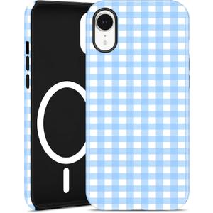 Jusy Compatible with MagSafe Checkered Case for iPhone XR, Cute Aesthetic Plaid Magnetic Phone Case, Soft TPU and Hard PC Protective Phone Cover for Women GirlsMatte - Blue Plaid