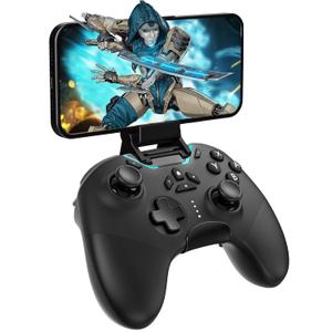 Hall Effect Bluetooth Controller for Switch/PC/iPhone/Android/TV/Steam, Pro Wireless Game Controller Remote Gamepad with Phone Clip with Hall Joystick/Lock Speed/6-Axis Gyro/Dual Motors/Turbo/Macro (whole black)