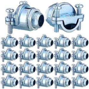 Saysurey 17 Pcs Nm Clamp Type Cable Connectors 1/4 Inch Metal Electrical Box Connectors Wire Clamps for Metallic Conduit Protect Cables Silver, Zinc Alloy
