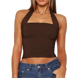 Women Sexy Halter Neck Backless Tank Top Open Back Sleeveless Slim Fit Y2k Summer Tops (Brown, S)