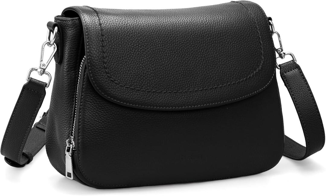 befen Genuine Leather Crossbody Bags for Women with Built in RFID Wallet Medium Women's Saddle Bag Cross Body Purse (Black)