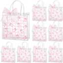 Wesnoy 4 Pcs Pink Bow Clear PVC Gift Bags with Handle Coquette Bowknot Party Favor Pink Plaid Bow Candy Treat Tote Bags for Birthday Party