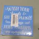 Funny Bathroom Sky Blue Wood Sign WashYour Hands and Say Your Prayers Wood Block Sign for Bathroom Shelf Toilet Restroom Home Tabletop Desk Decor, Farmhouse Bathroom Wooden Box Sign (Pack of 3)