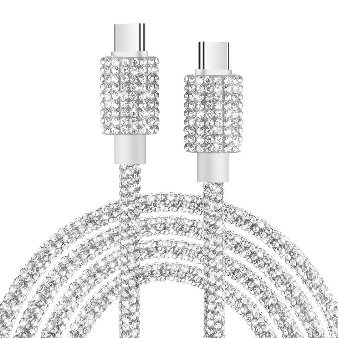 VOFUOE USB C Cable for iPhone 17 Charging Cord, Type C Fast Charging Cable Bling Sparkling Diamond for Women 4FT for iPhone 16/16 Pro/ 16 Pro Max, for iPad 11th/10th, for Galaxy S24/S25-Silver