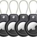 SPGUARD Airtag Holder for Apple AirTag Secure Holder With Wire Cable, 4 Pack Air Tag Lock Case Keychain Key Ring Key Chain Luggage tag For Keys, Luggage & More Men Women's Keyrings & Keychains (Black/Black/Black/Black)