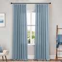KOUFALL Dusty Blue Curtains for Living Room, Country Vintage Semi Sheer Linen Curtains 84 Inches Long for Bedroom 2 Panels Set, Grey Stone Blue