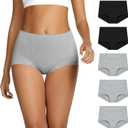 THANTH Boy Shorts Underwear for Women High Waisted Cotton Panties Full Coverage Boxer Briefs Underwear for Women 5 Pack (Medium, 3grey+2black)