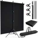 LINCO Lincostore 5x6.7ft Backdrop Stand, Portable Black Photo Backdrop Background with T-Shape Stand, Carry Bag, Spring Clamp for Photography Party Decoration Streaming Studio (Black Backdrop), 6.5' x 5'