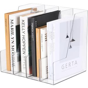 CiWiVOKi Vertical File Holder, Clear PET Desk Organizer and Storage Bins Holding for Magazines, Binders, Notebooks, Envelopes, Multi-purpose Plastic Document Organizer for Home Office, 4 Pack