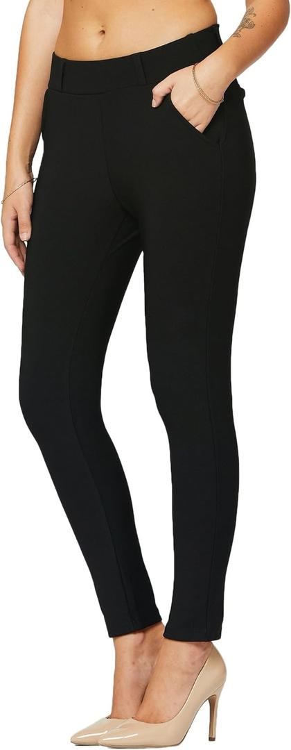Conceited Stretch Slacks for Women - Wear to Work - Tummy Control - Slim Leg - Pockets - Ponte   (Medium, Motivate - Black)