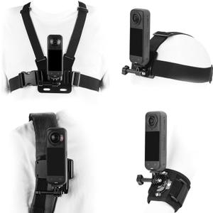 BRDRC Accessories Kit for Insta 360 X5 X4 Air, Chest Mount Head Strap Harness Backpack Clip Holder Wrist Strap, 360Rotating Adapter + Quick Release for Insta360 One X5 X4 X3 X Camera Accessory Bundle