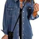 Dokotoo Jean Jacket Women Spring Fall Country Concert Outfits Casual Long Sleeve Denim Shirt Distressed Boyfriend Denim Jacket Shackets Western Jean Jacket Womens Clothing Classic Blue Jackets, M