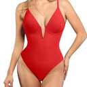 Popilush Tummy Control Swimsuits for Women Built in Shapewear Deep V Neck One Piece Swimsuit Slimming Swimwear (Small, Red)