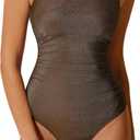 RXRXCOCO Women Tummy Control One Piece Swimsuits Ruched Strapless Bathing Suits Slimming Swimwear, XL