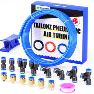 TAILONZ PNEUMATIC Blue 6mm OD 4mm ID Polyurethane PU Air Hose Pipe Tube Kit 10 Meter 32.8ft