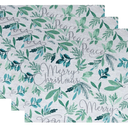 Seasons Greetings Holiday Fabric Placemats, Set of 4, Blue - 13" W x 19" L