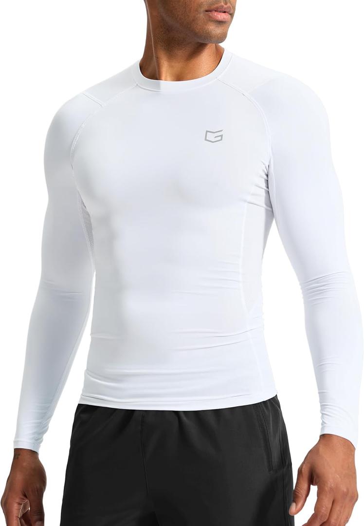 G Gradual Mens Compression Shirt Long Sleeve Moisture Wicking Running Gym Shirts for Men Athletic Workout Base Layer T-Shirt (White,Small)
