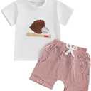 Giraropa Baby Boy Clothes Baseball Pattern Short Sleeve Infant Boy Outfits Striped Shorts Toddler Boy Summer Clothes 2pcs 6-12M