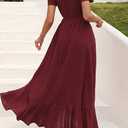 PRETTYGARDEN Women's Summer Wrap Maxi Dress Casual Boho Floral V Neck Short Sleeve Ruffle Hem Split Beach Long Dresses (Z_Wine Red, Medium)