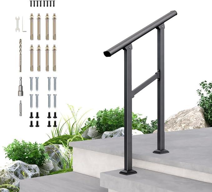 DIYHD 8 Step Handrail, Black Iron Stair Railing, Outdoor Indoor, 1 Pack