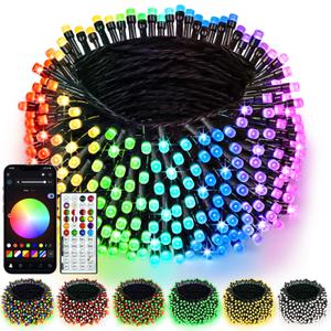 Smart Color Changing Christmas Lights with Remote & APP,208FT 600 LED RGB Dimmable Christmas String Lights, Waterproof Fairy Twinkle Light for Indoor Outdoor Xmas Tree Wedding Holiday Decorations