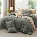 Bedsure Comforter Set King Size - Cotton Fabric with Microfiber Inner Fill, Grayish Olive Green PureWoven Bed Set for All Seasons, 3 Pieces, 1 Comforter (104" x 90") and 2 Pillow Cases (20" x 36")