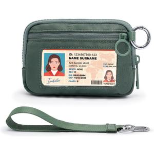 YDF The Iris Wallet for Women Mini Zip Card Case with Clear ID Window Zipper Coin Purse Lightweight Portable Keychain Wallet (Green)