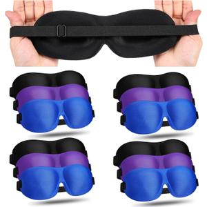 Bonuci 12 Pack Sleep Mask Blackout 3D Eye Mask for Ultralight Sleeping Night Blindfold Eye Covers with Adjustable Strap for Men Women Travel Gift Back and Side Sleeper(Purple, Black, Blue)