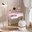 Pamray 32 Inch Small Computer Desk with 2 Drawers for Bedroom Study Writing Home Office Table for Small Spaces Pink