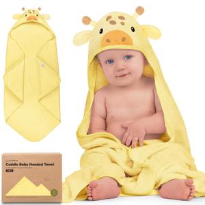 KeaBabies Hooded Baby Towel for Newborn - Viscose Derived from Bamboo Large Baby Bath Towels with Hood for Boys, Girls, Toddler, Extra Absorbent & Soft Newborn Bath Essentials (Giraffe) (Regular 35x35)
