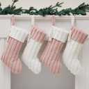 4 Pack Pink Christmas Stockings 18 Inch, Pink and White Christmas Stockings with Name Tags, White Plain Xmas Hanging Stockings for Holiday Tree Ornaments Party Decorations Indoor Women Girls