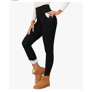 Fleece Lined Leggings Women Thick Winter Warm Thermal High Waisted Black Leggings Tummy Control Workout Yoga Pants M
