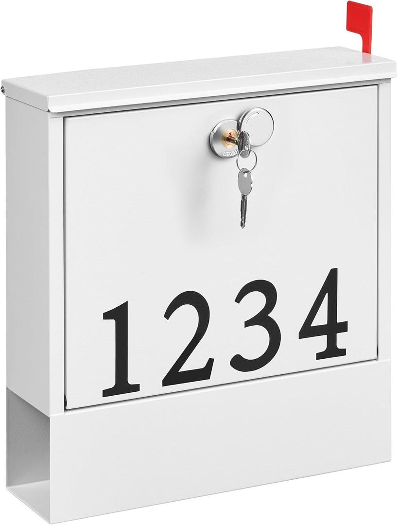 Mailbox Wall Mounted with Lock for House, Hanging Metal Mailbox for Outside, Galvanized Steel Rust-Proof, White