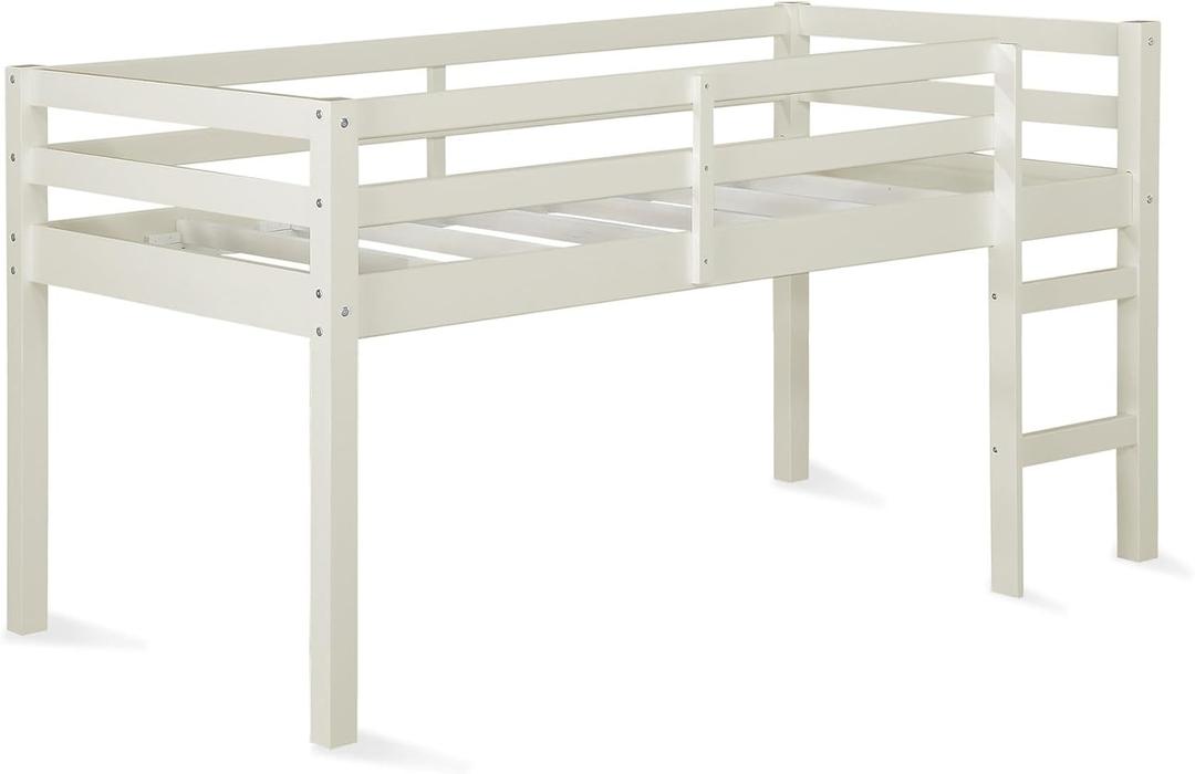 DHP Milton Twin Loft Bed, White, Traditional Small Space Junior Size, Horizontal Paneling, Sturdy Wood Construction
