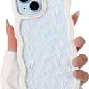 NITITOP Compatible for iPhone 15 Case Cute Clear Flower Floral Curly Wave Frame Shape Wavy Shockproof Soft TPU 2 in 1 Protective Phone Cover for Women Girl - Flower