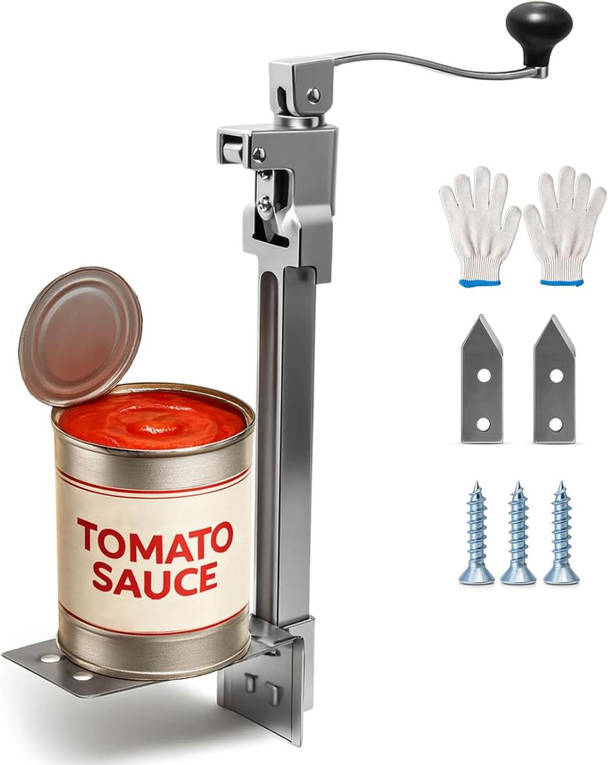 Commercial Can Opener Heavy Duty, Manual Tabletop Can Opener with 2 Blades and Plated Steel Base, Industrial Cans Opener Fits Big 10 Cans Up to 11" Tall for Restaurants/Hotels/Bars, 18.5 in